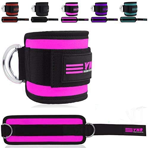 YNR 2 PCS Ankle Straps for Cable Machines Weightlifting Gym Workout Fitness Double D-Ring Neoprene Padded Ankle Cuffs for Legs, Abs and Glute Exercises