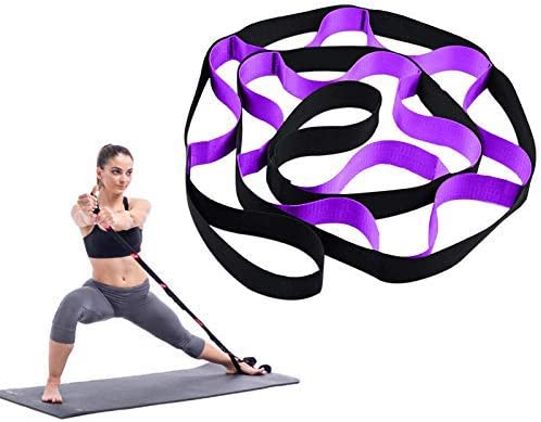 Yoga Strap Stretching Bands With Loops - Stretch Out Strap Pilates Bands Workout Straps - Exercise Loop Bands for Rehab, Yoga, Pilates, Dance, Ballet, Gymnastics, Leg, and Back Stretcher(Black-Purple)