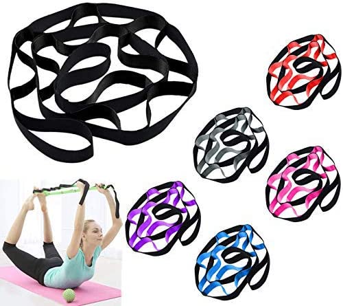 Yoga Strap Stretching Bands With Loops - Stretch Out Strap Pilates Bands Workout Straps - Exercise Loop Bands for Rehab, Yoga, Pilates, Dance, Ballet, Gymnastics, Leg, and Back Stretcher(Black-Purple)