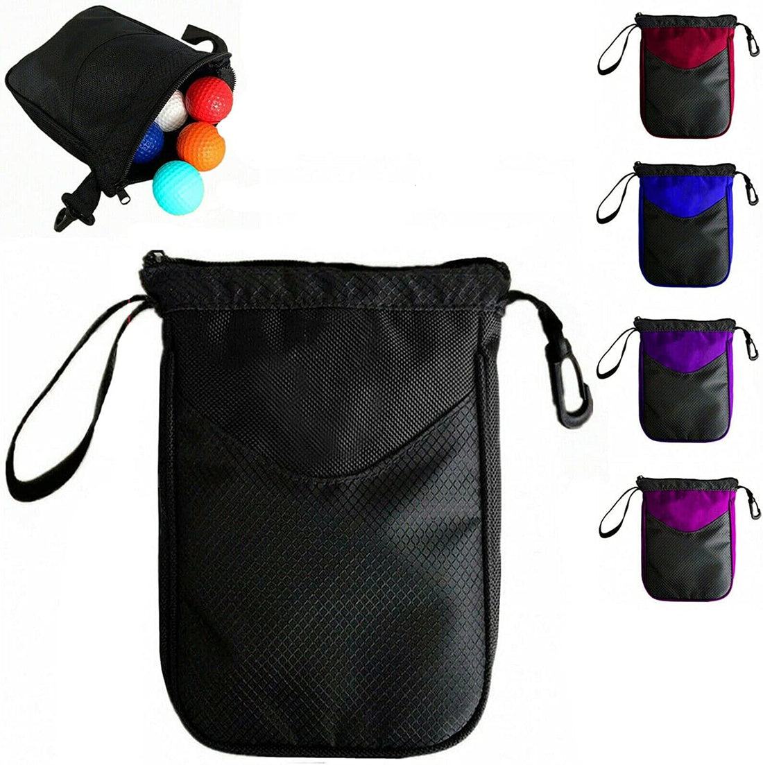 YNR Golf Tee Pouch Bags Valuables Clips Inner Zipper Bag Hold 10 Balls Gifts