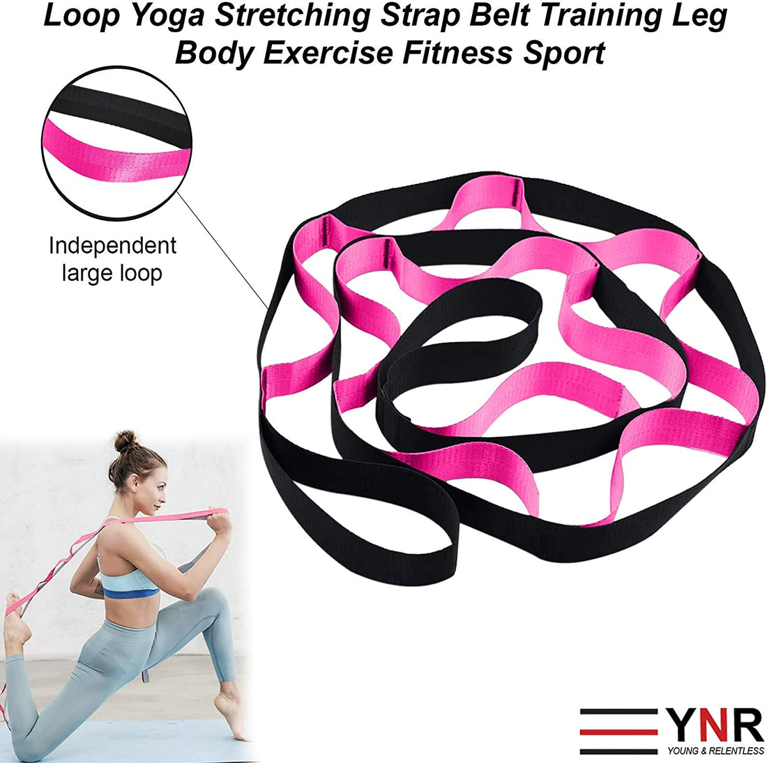 Yoga Strap Stretching Bands With Loops - Stretch Out Strap Pilates Bands Workout Straps - Exercise Loop Bands for Rehab, Yoga, Pilates, Dance, Ballet, Gymnastics, Leg, and Back Stretcher(Black-Purple)