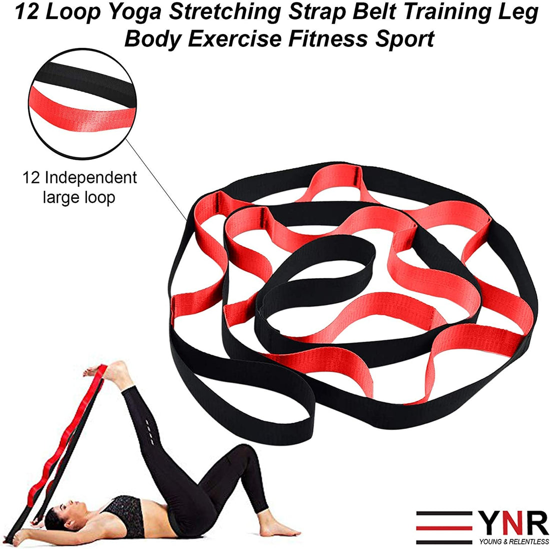 Yoga Strap Stretching Bands With Loops - Stretch Out Strap Pilates Bands Workout Straps - Exercise Loop Bands for Rehab, Yoga, Pilates, Dance, Ballet, Gymnastics, Leg, and Back Stretcher(Black-Purple)