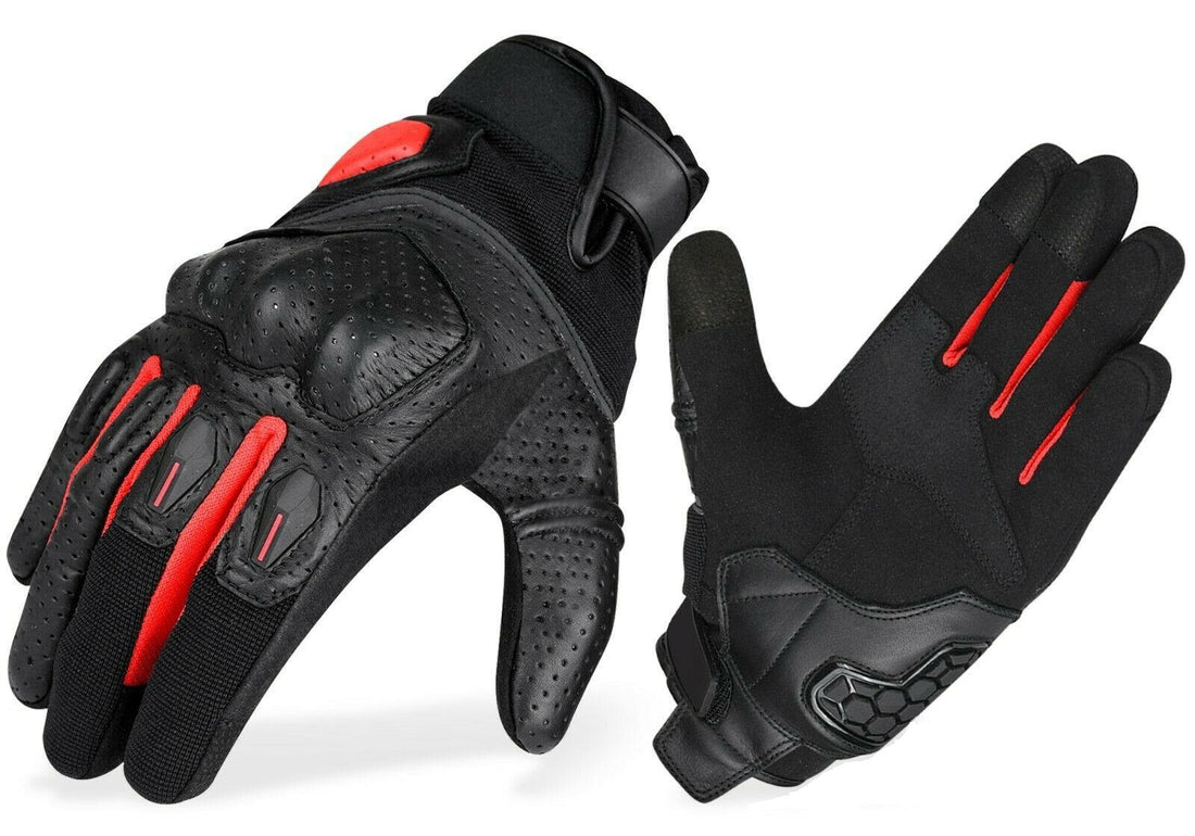 Leather Motorcycle Gloves Touring Motorbike Biker Sport Brown Red Black