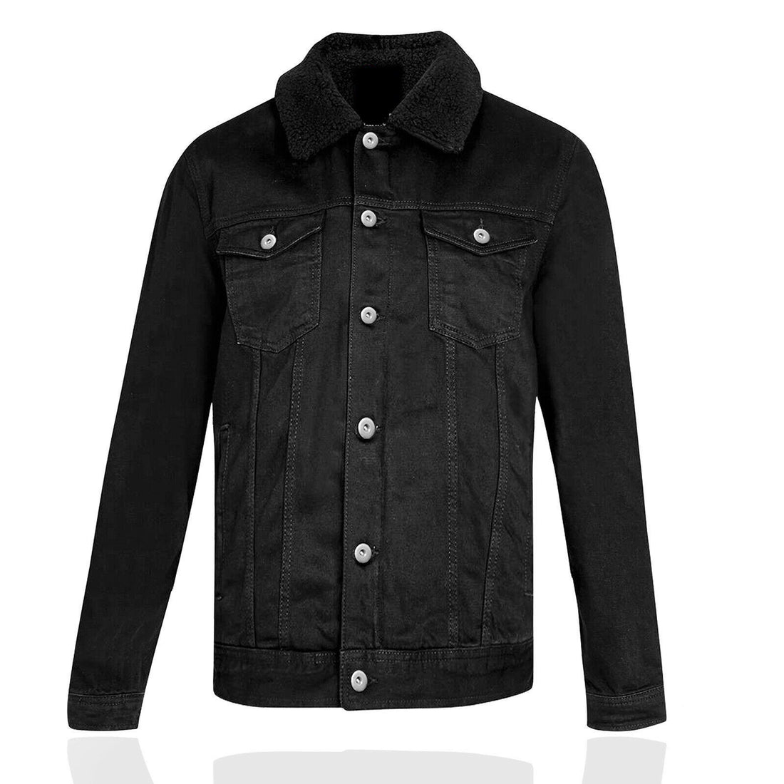 Mens Denim Jacket 100% Cotton Button Up Classic Jean Casual Store S - 3XL Black