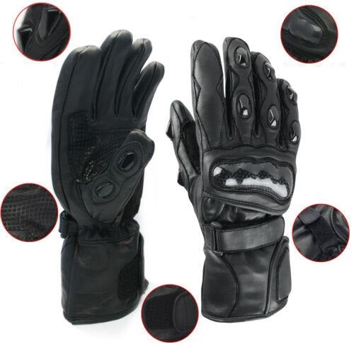 Leather Summer Motorcycle Motorbike Gloves Winter Knuckle All weather Touchscreen For Men & Women (BLACK PRO, Large)