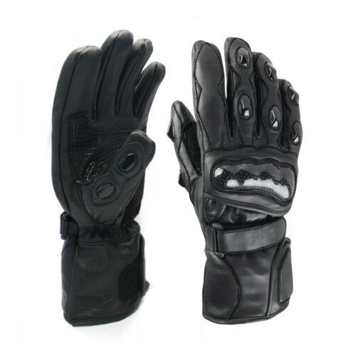 Leather Summer Motorcycle Motorbike Gloves Winter Knuckle All weather Touchscreen For Men & Women (BLACK PRO, Large)