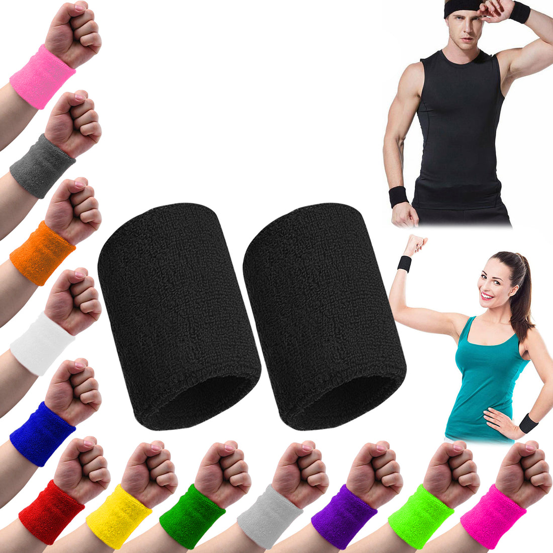 Sports Wrist Sweat Bands Handbands Unisex 80s Fitness Wool Sweatbands Gym Tennis