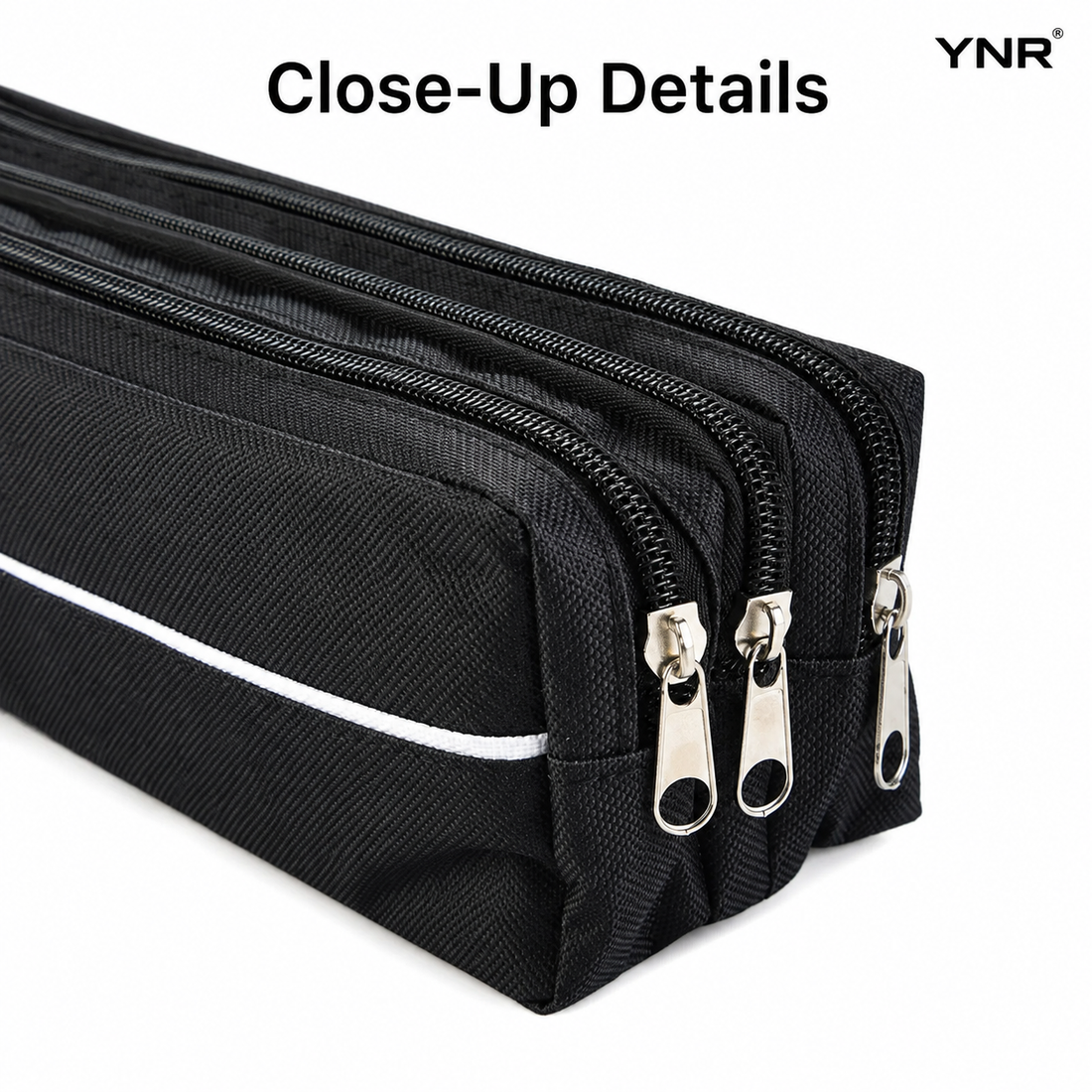 YNR Triple-Pocket Pencil Case – 25 x 9 x 5.5cm Multi-Compartment Stationery Pouch for School, Office, Art Supplies & Travel
