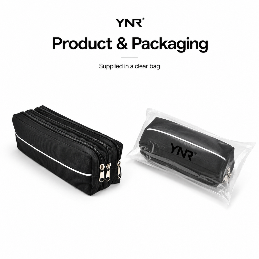 YNR Triple-Pocket Pencil Case – 25 x 9 x 5.5cm Multi-Compartment Stationery Pouch for School, Office, Art Supplies & Travel