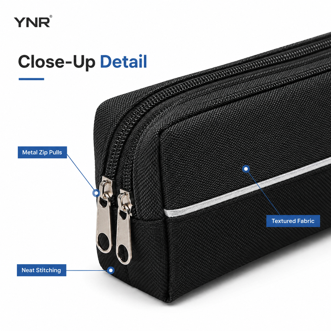YNR Large Double-Zip Pencil Case – 210 x 80 x 70mm Multi-Compartment Stationery Pouch for School, College, Office, Art & Travel