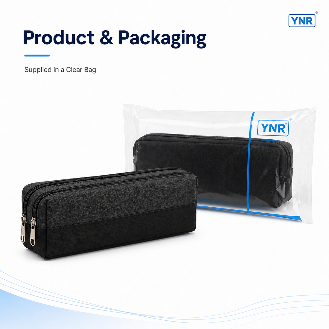 YNR Large Double-Zip Pencil Case – 210 x 80 x 70mm Multi-Compartment Stationery Pouch for School, College, Office, Art & Travel