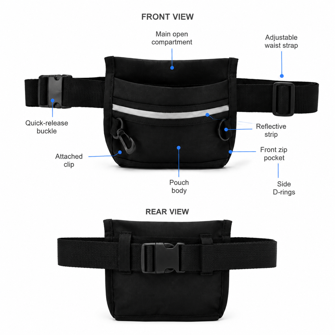 YNR Dog & Cat Training Treat Pouch – 15 x 20cm Oxford Nylon Reward Bag with Adjustable Waist Belt for Walking & Obedience