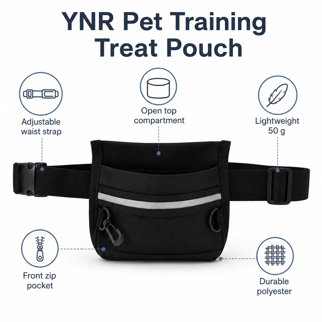 YNR Dog & Cat Training Treat Pouch – 15 x 20cm Oxford Nylon Reward Bag with Adjustable Waist Belt for Walking & Obedience