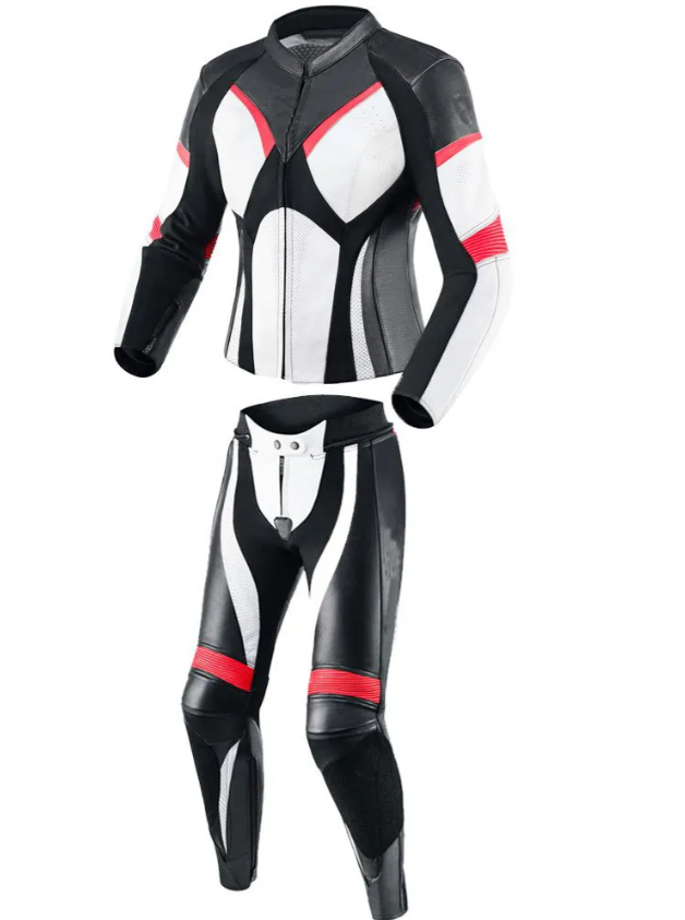 YNR Two Piece Motorbike Leather Black & White Suit