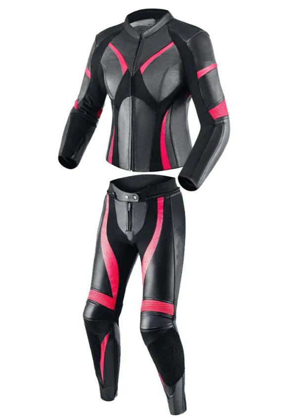 YNR Two Piece Custom Motorbike Leather Black & Pink Suit