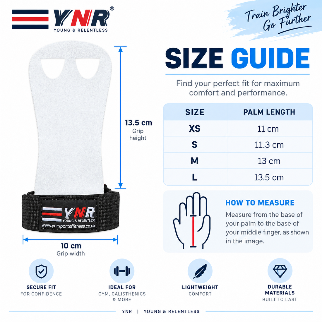 YNR Junior Gymnastics Palm Hand Guards – Leather Beginner Grips with Adjustable Wrist Strap for Children’s Bar Training, XS–L