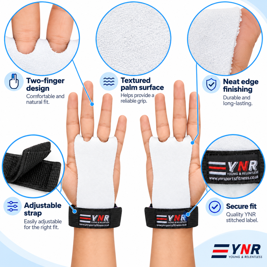 YNR Junior Gymnastics Palm Hand Guards – Leather Beginner Grips with Adjustable Wrist Strap for Children’s Bar Training, XS–L