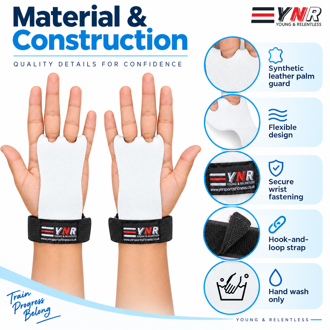 YNR Junior Gymnastics Palm Hand Guards – Leather Beginner Grips with Adjustable Wrist Strap for Children’s Bar Training, XS–L