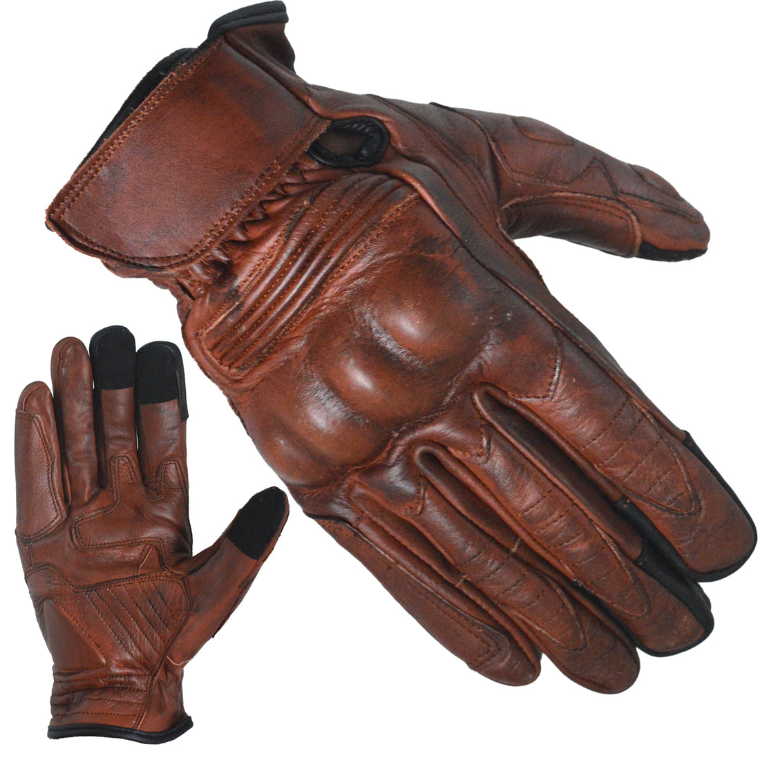 Waxed Leather Vintage Motorcycle Gloves | Knuckle Protection | YNR Sports Fitness