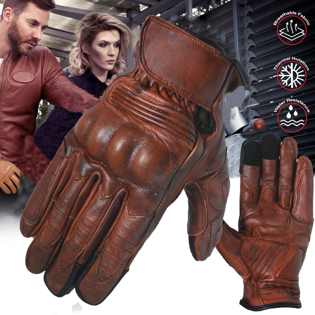 Waxed Leather Vintage Motorcycle Gloves | Knuckle Protection | YNR Sports Fitness