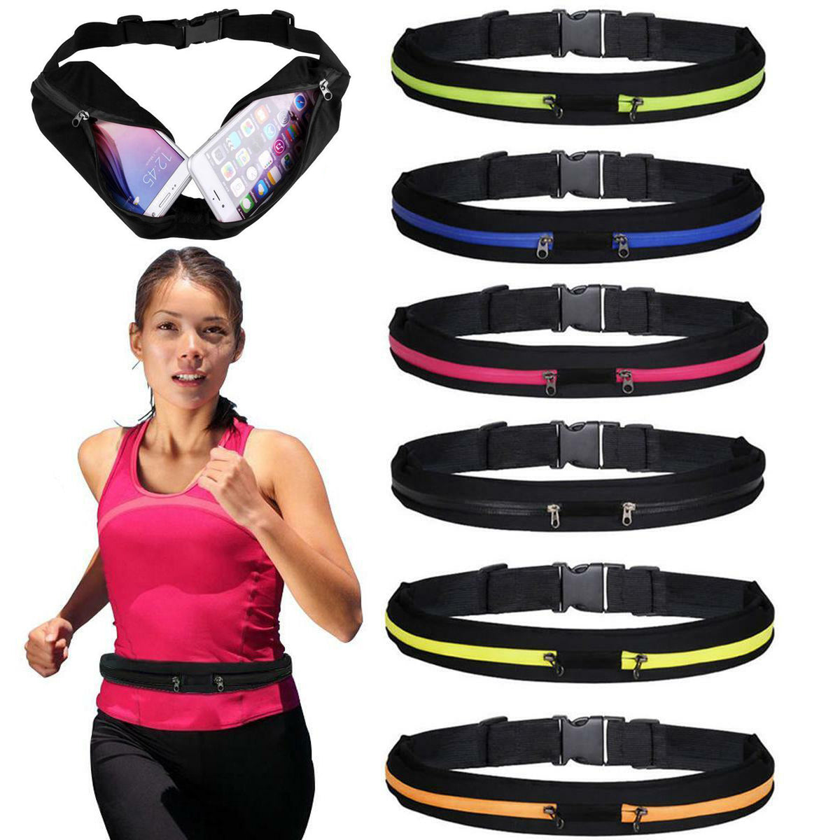 YNR Running Belt Waist Pouch Bag Fanny Pack Bum Sport Runner Jogging Dual Pocket