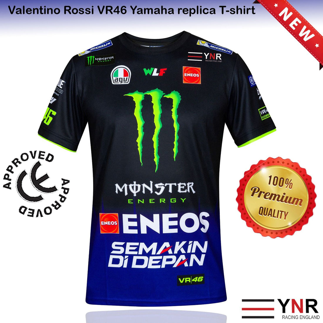 VR46 Valentino Rossi Dual Yamaha Moto GP Mens Replica official T-shirt