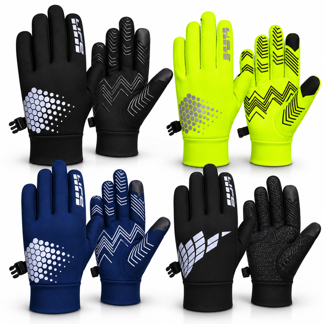 Reflective All-Weather Grip Gloves - Water-Resistant Touchscreen Winter Sports Gloves for Cycling, Horse Riding, Running & Outdoor Use
