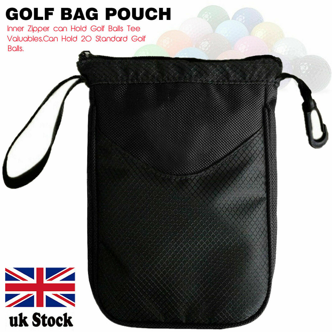 YNR Golf Tee Pouch Bags Valuables Clips Inner Zipper Bag Hold 10 Balls Gifts