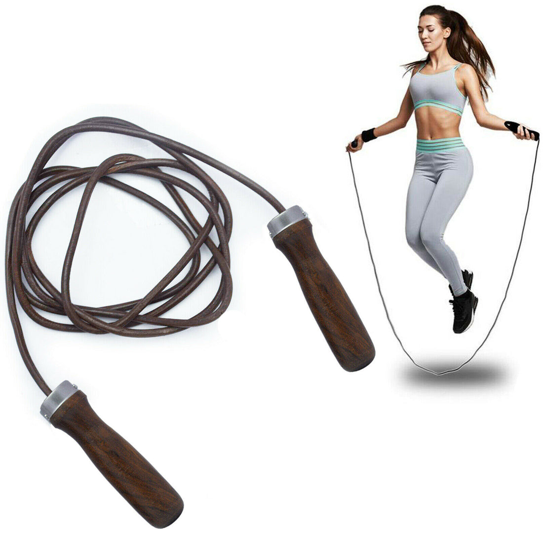 Heavy Duty Leather Skipping Rope Gym Fitness Boxing Jump Weight Loss Adults Kids