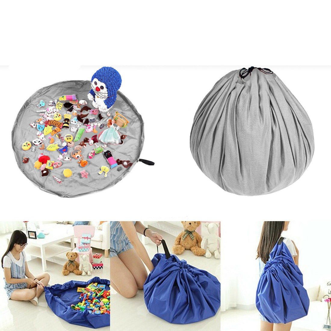 YNR Kids Portable Toy Storage Bag Organiser Play Mat Rug Drawstring Tidy Home UK