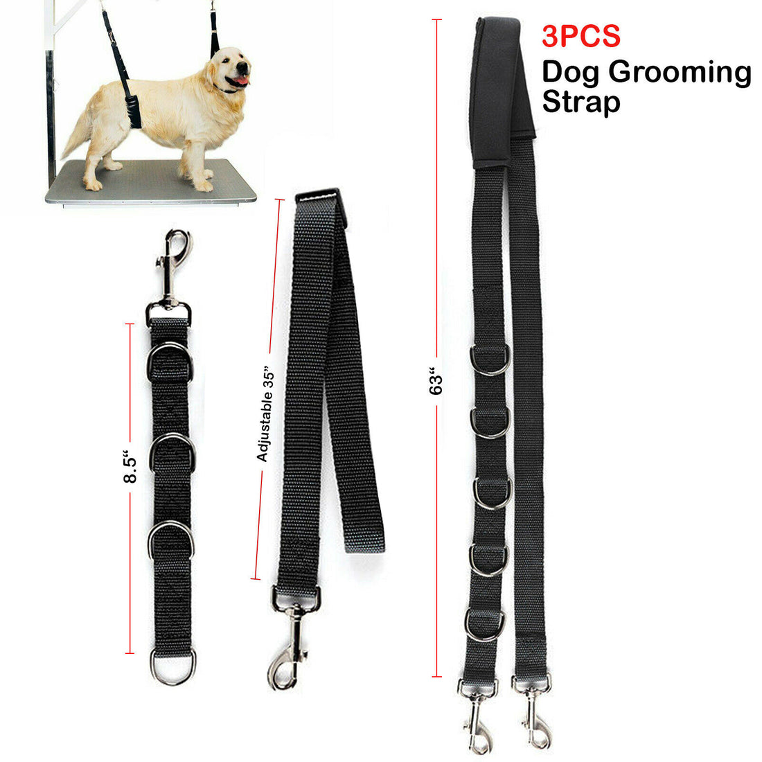 YNR 3-Piece Dog Grooming Harness Strap | Adjustable Belly Pad