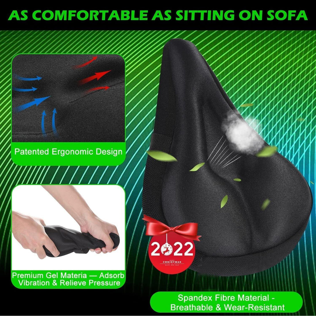Bike Seat Cover Cushion Padded Bicycle Gel Saddle Extra Comfort Spin Exercise