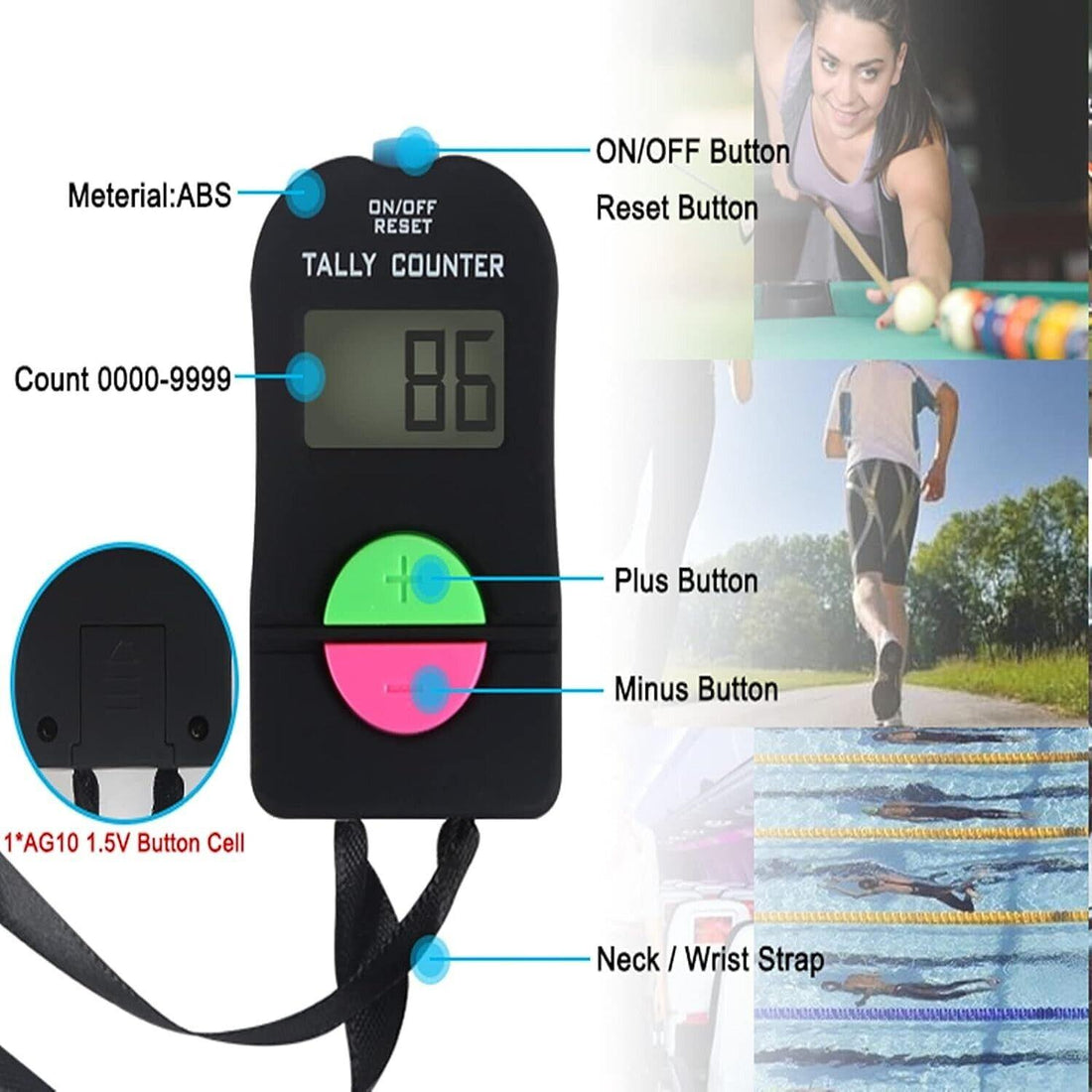 Digital Hand Tally Counter Electronic Finger Golf Clicker Club Bar People Number