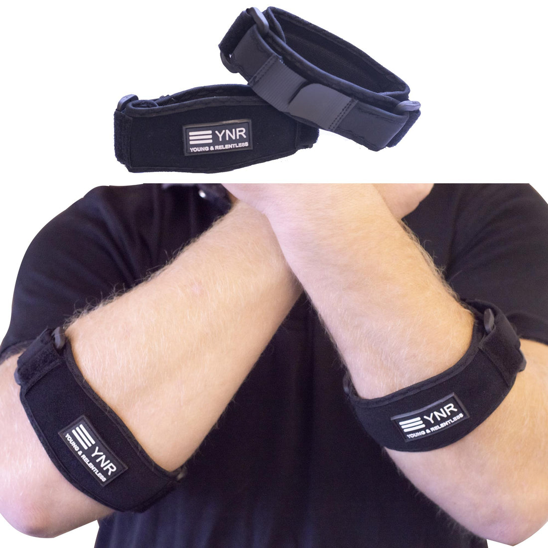 YNR Young & Relentless Elbow Brace 2 Pack - Adjustable Support for Tennis & Golfer's Elbow Pain Relief, Forearm Compression Strap for Sports, Work, & Daily Use