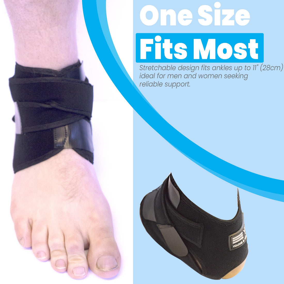 YNR Young & Relentless Ankle Support Brace | Adjustable Neoprene Sleeve, Open Heel Design | Breathable Compression Wrap for Sports, Injury Recovery & Stability | One Size Fits Most (Up to 11")