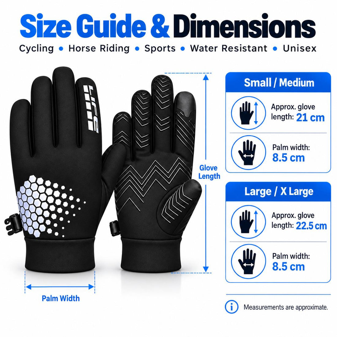 Reflective All-Weather Grip Gloves - Water-Resistant Touchscreen Winter Sports Gloves for Cycling, Horse Riding, Running & Outdoor Use