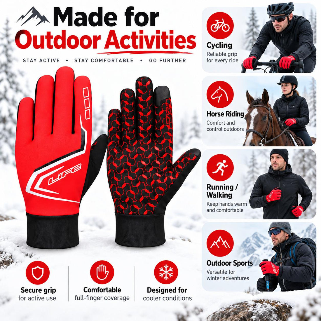 All Weather Winter Grip Gloves Cycling Horse Riding Sports Water Resistant Unise