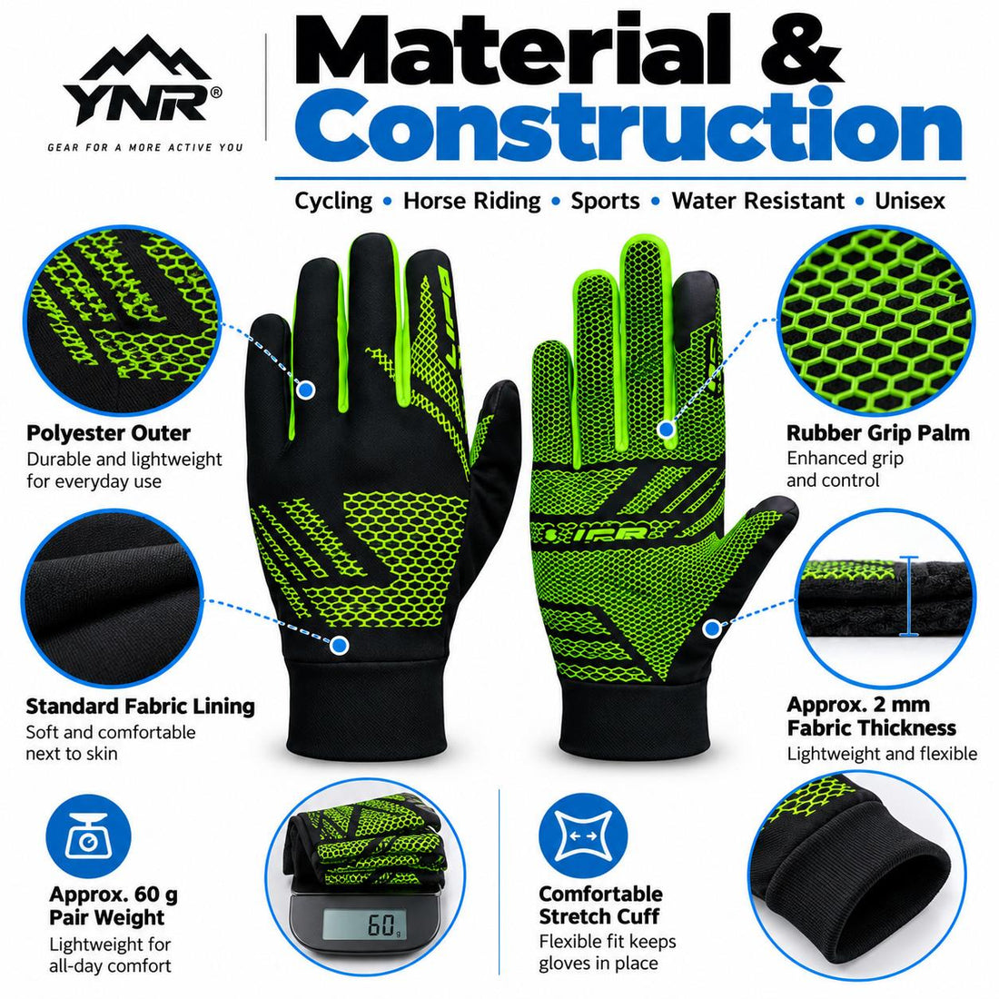 All Weather Cycling Riding Gloves Reflective Grip Winter Outdoor Sports Unisex