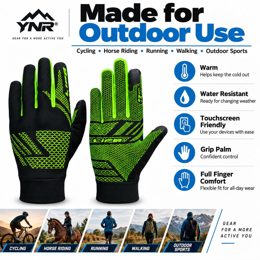 All Weather Cycling Riding Gloves Reflective Grip Winter Outdoor Sports Unisex