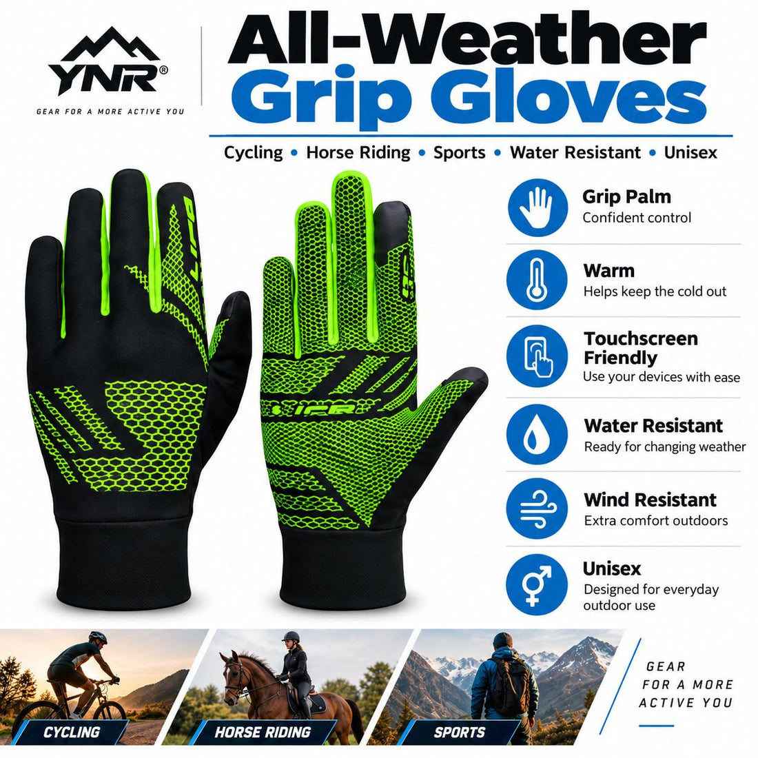 All Weather Cycling Riding Gloves Reflective Grip Winter Outdoor Sports Unisex