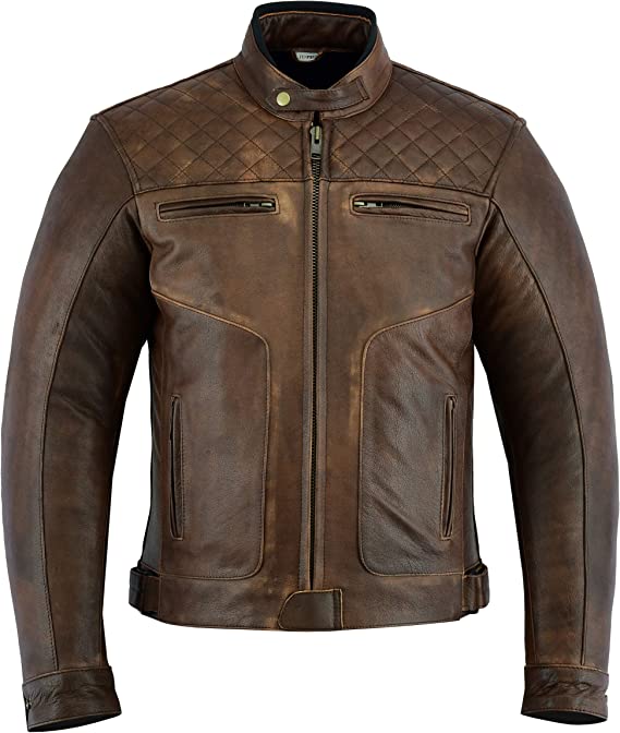 Mens Dark Brown Leather Jacket Motorbike Stylish Custom