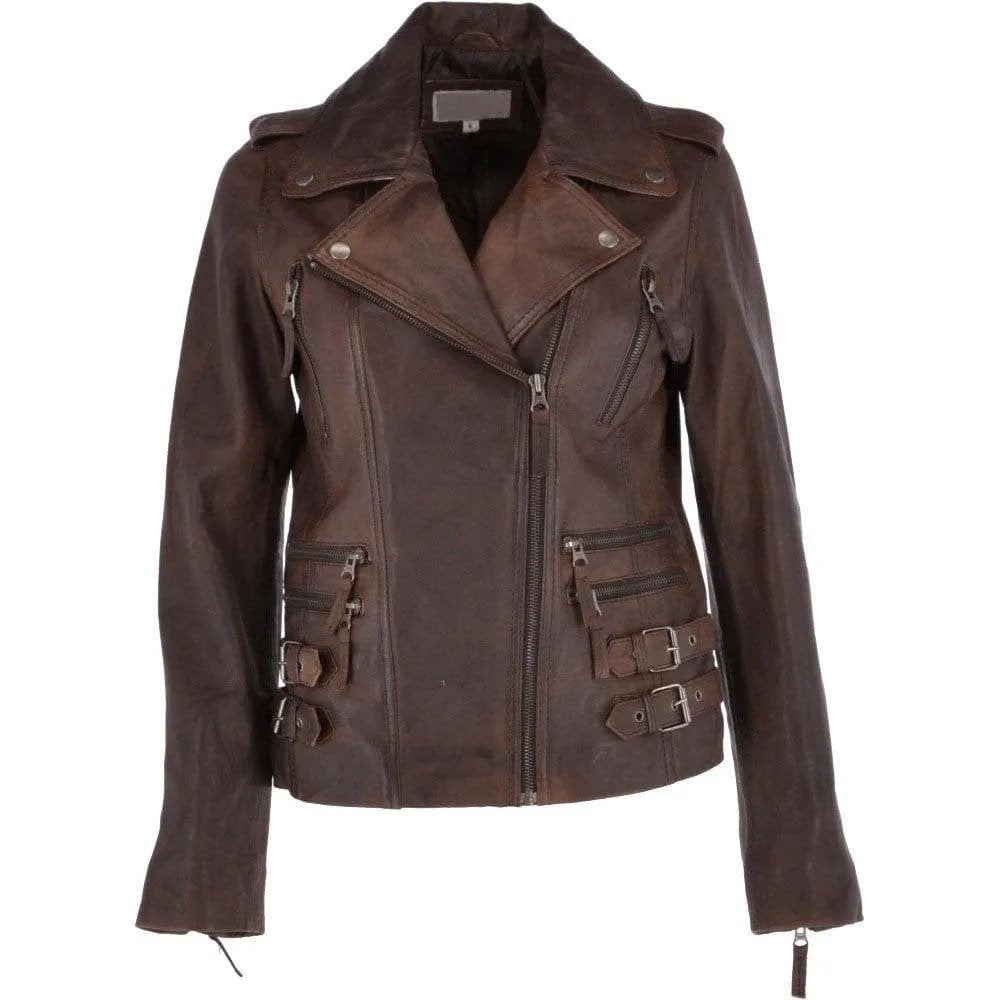 Women's Dark Brown Layered Leather Jacket Motorbike Stylish Custom