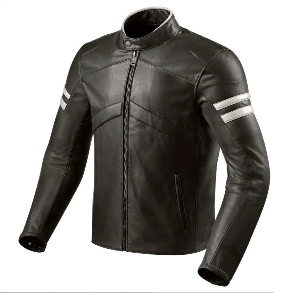 Mens Black White Leather Jacket Motorbike Stylish Custom
