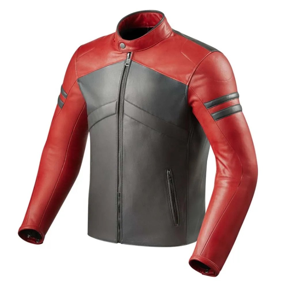 Mens Red Black Leather Jacket Motorbike Stylish Custom