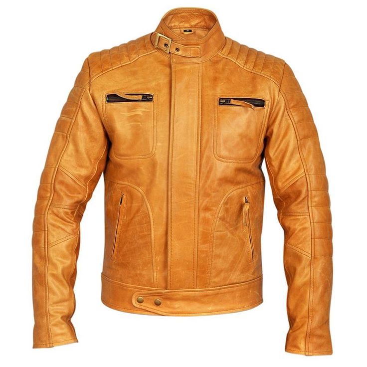 Mens Tan Leather Jacket Motorbike Stylish Custom