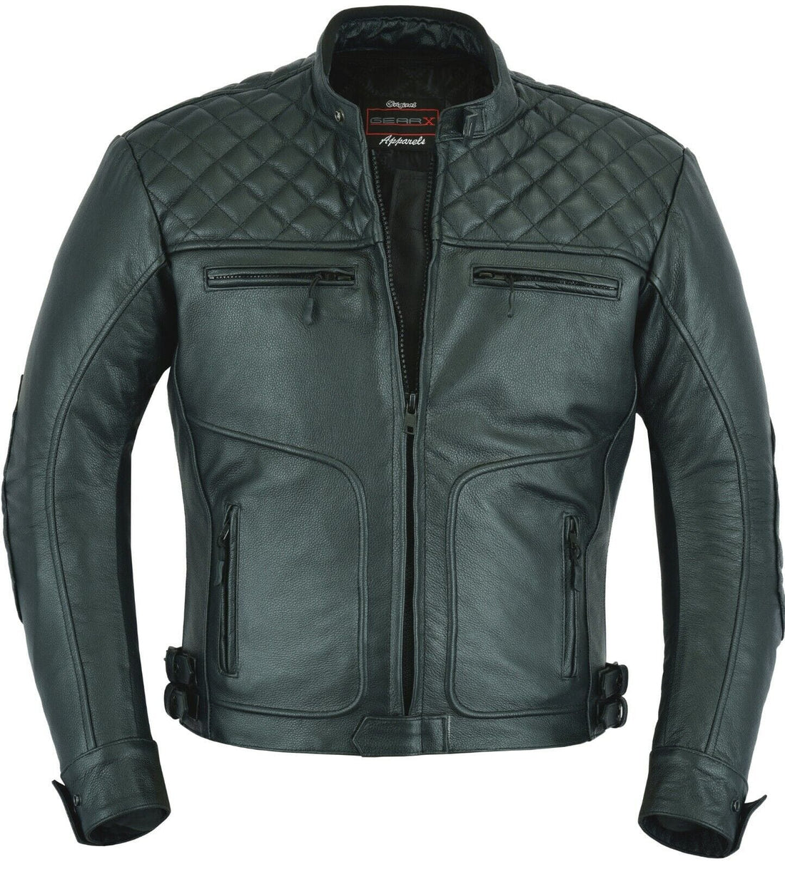 Mens Dark Green Leather Jacket Motorbike Stylish Custom