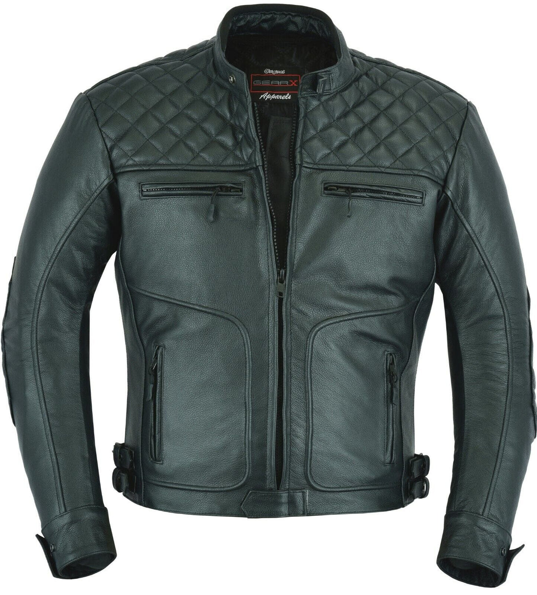 Mens Dark Green Leather Jacket Motorbike Stylish Custom – YNR
