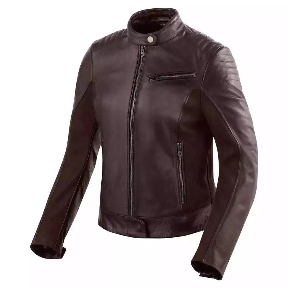 Women's Dark Brown Plain Leather Jacket Motorbike Stylish Custom