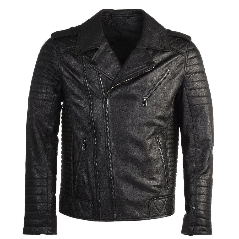 Mens Black Layered Leather Jacket Motorbike Stylish Custom