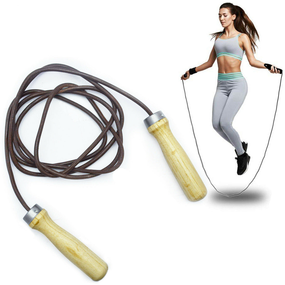 Heavy Duty Leather Skipping Rope Gym Fitness Boxing Jump Weight Loss Adults Kids